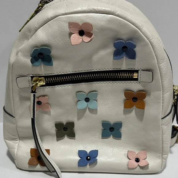 Fossil Megan White Pebbled Leather Backpack with Multicolor Floral Accents - Picture 4 of 6